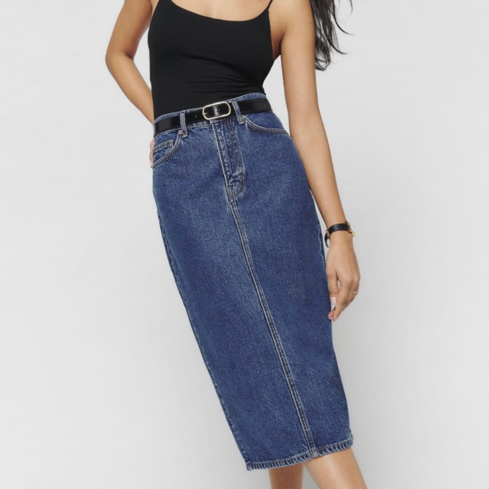 Reformation Jayde High Rise Denim Midi Skirt